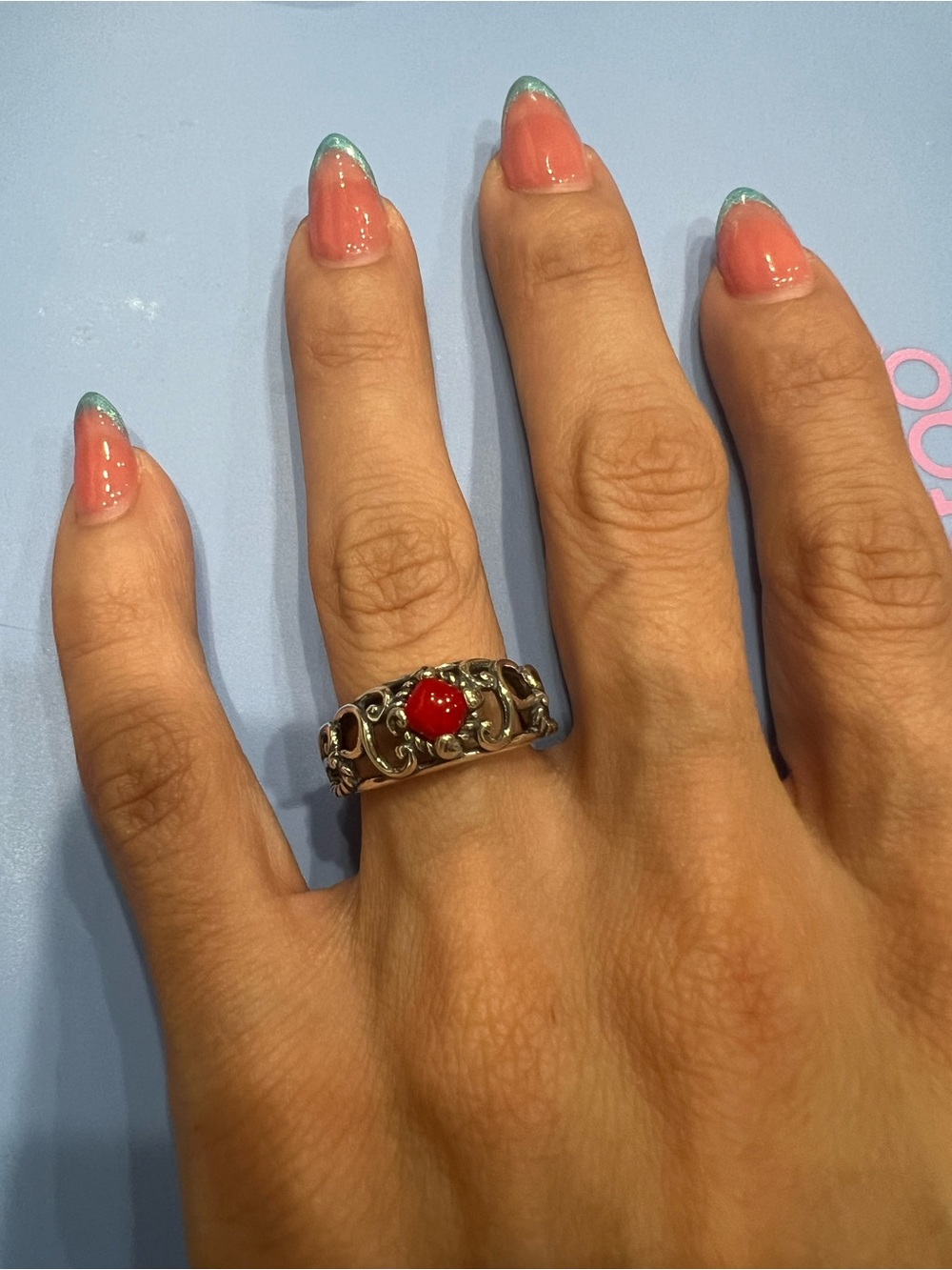 Carolyn Pollack Sterling Silver Filigree Ring with Red jasper Gem